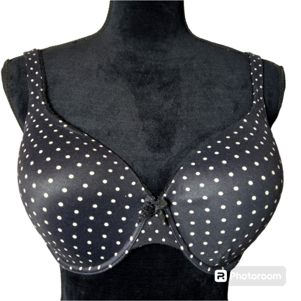 Victoria's Secret Black Polka Dot Bra Size 38DD EUC